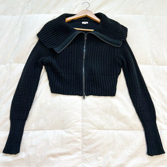 NWOT Aerie Black Double Zip Cardigan Sweater Chunky Knit Size XS 100% Cotton - Picture 3 of 8